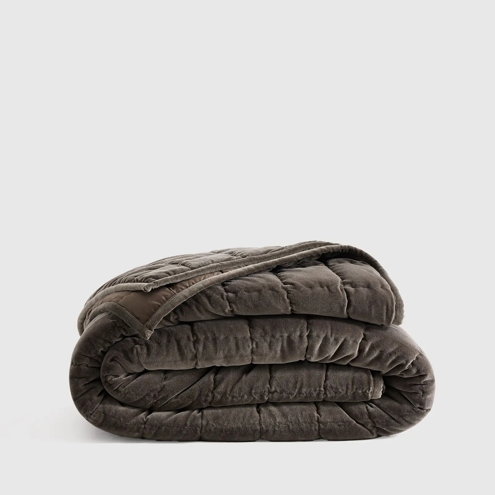 Quince Cotton Velvet Quilt In Greystone Full/Queen